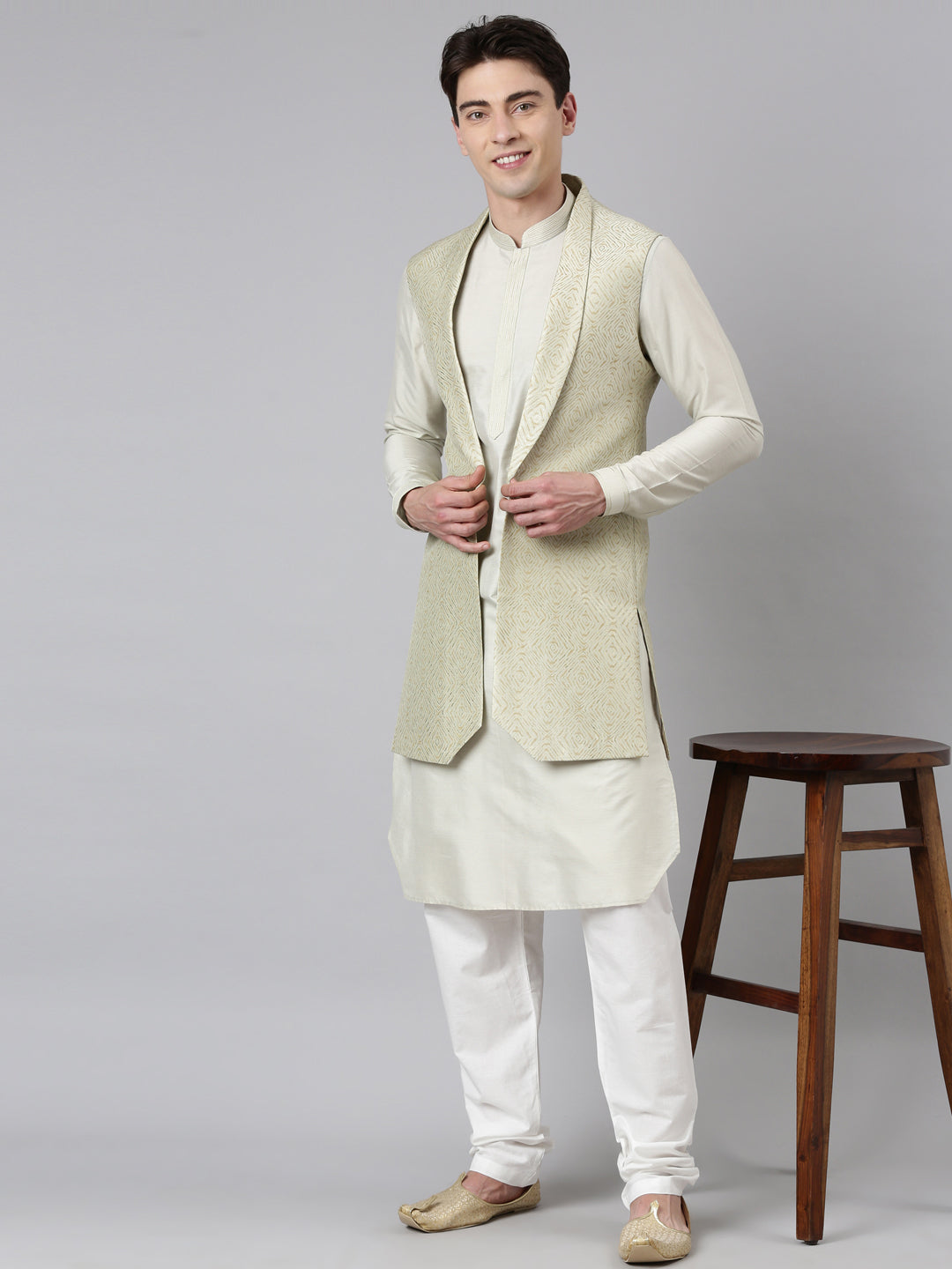 Light Green Lapel Style Jacket With Kurta