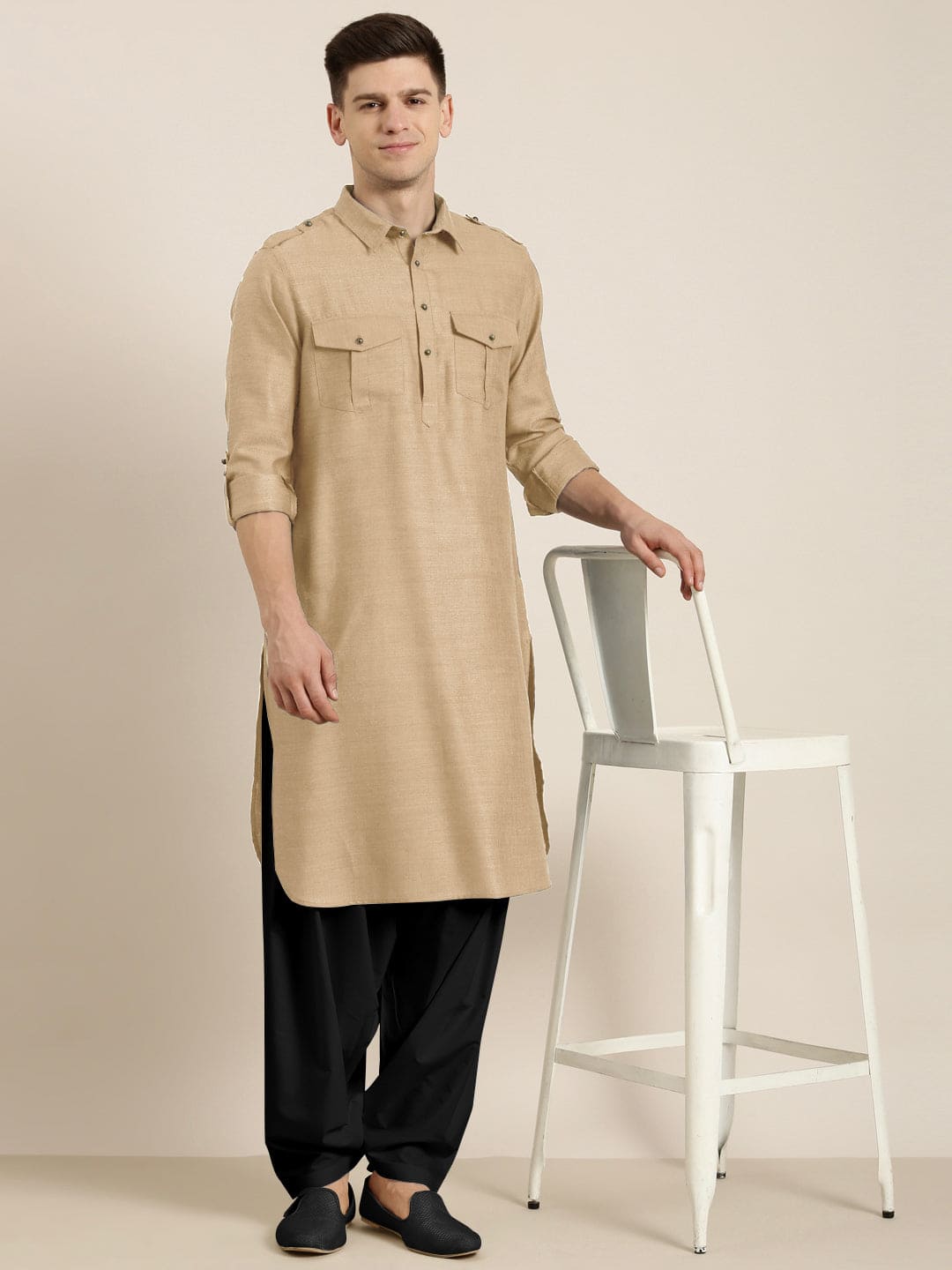 Beige cotton Pathani with Salwar