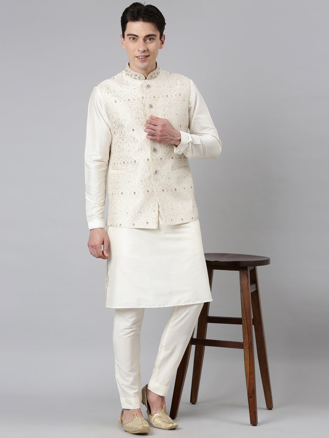 Ivory Gold Jacquard Jacket