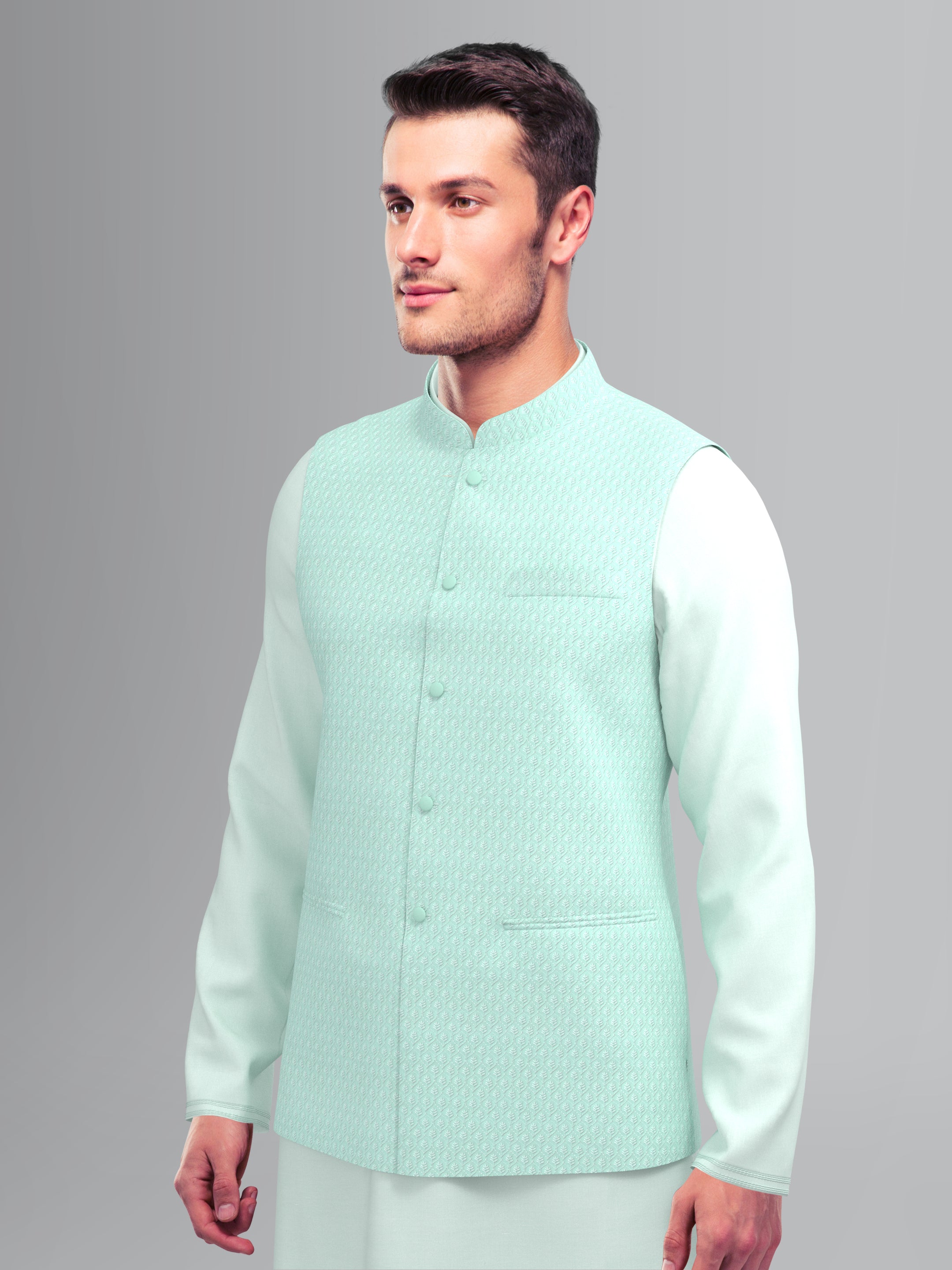 Light Blue chikankari Jacket kurta Set