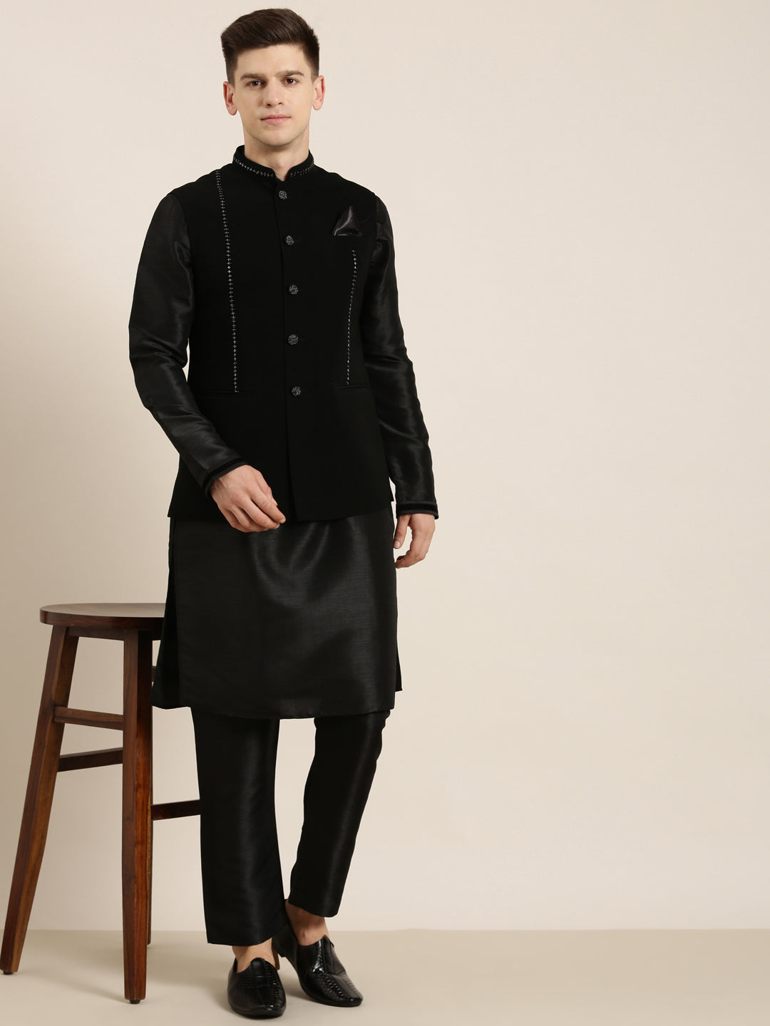 Black Jacket Kurta Set