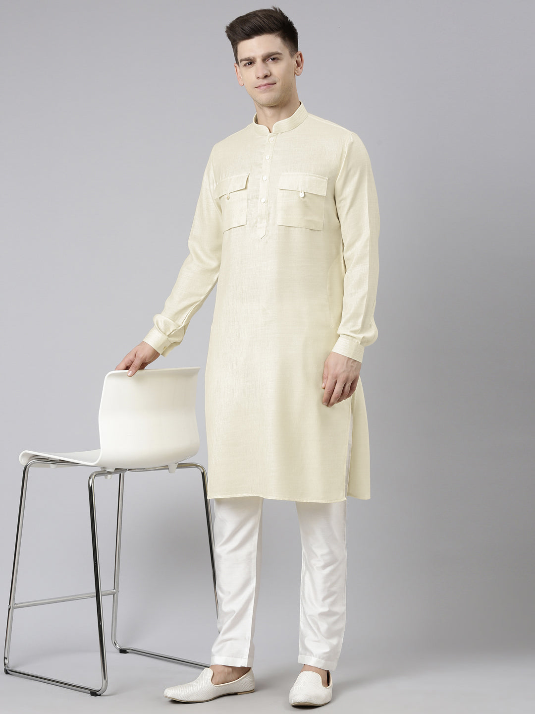 Cream Pathani Kurta Set