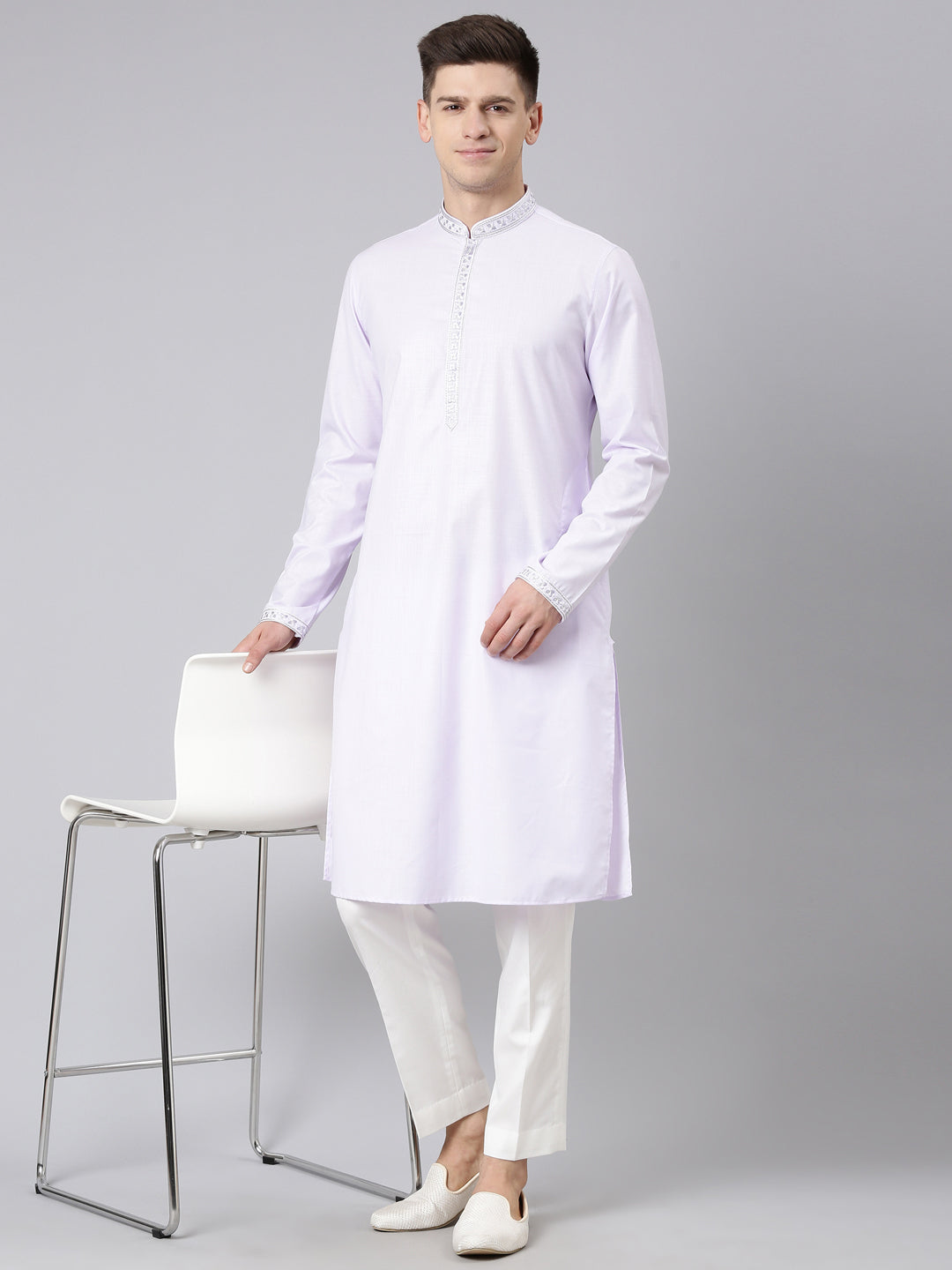 Lavender Cotton Embroidery Kurta Set