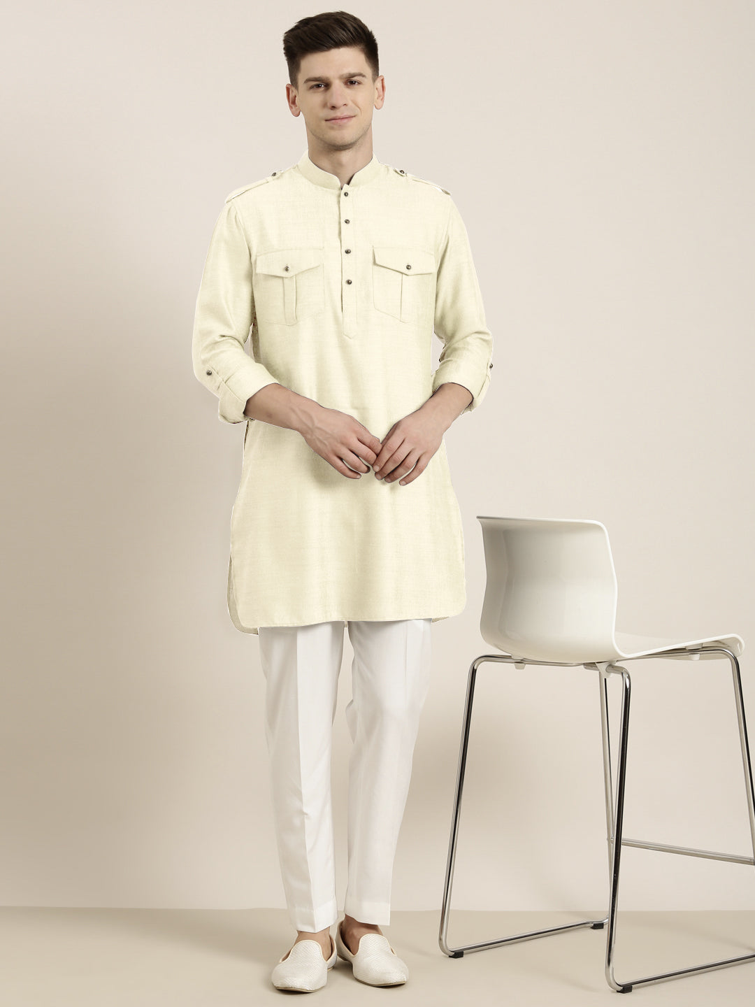 Cream cotton Short Pathani