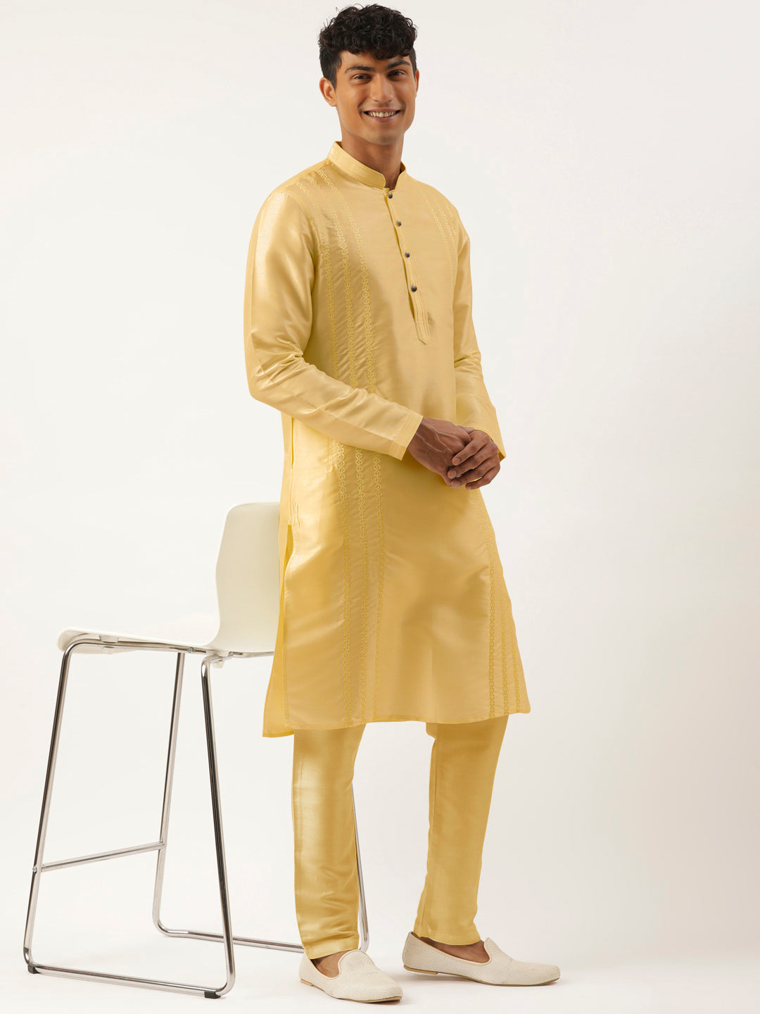 Cream Embroidered Kurta Set