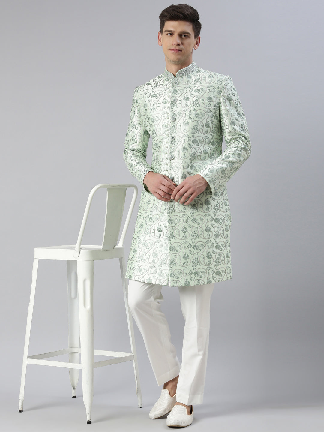 Light Green Embroidered  Indowestern