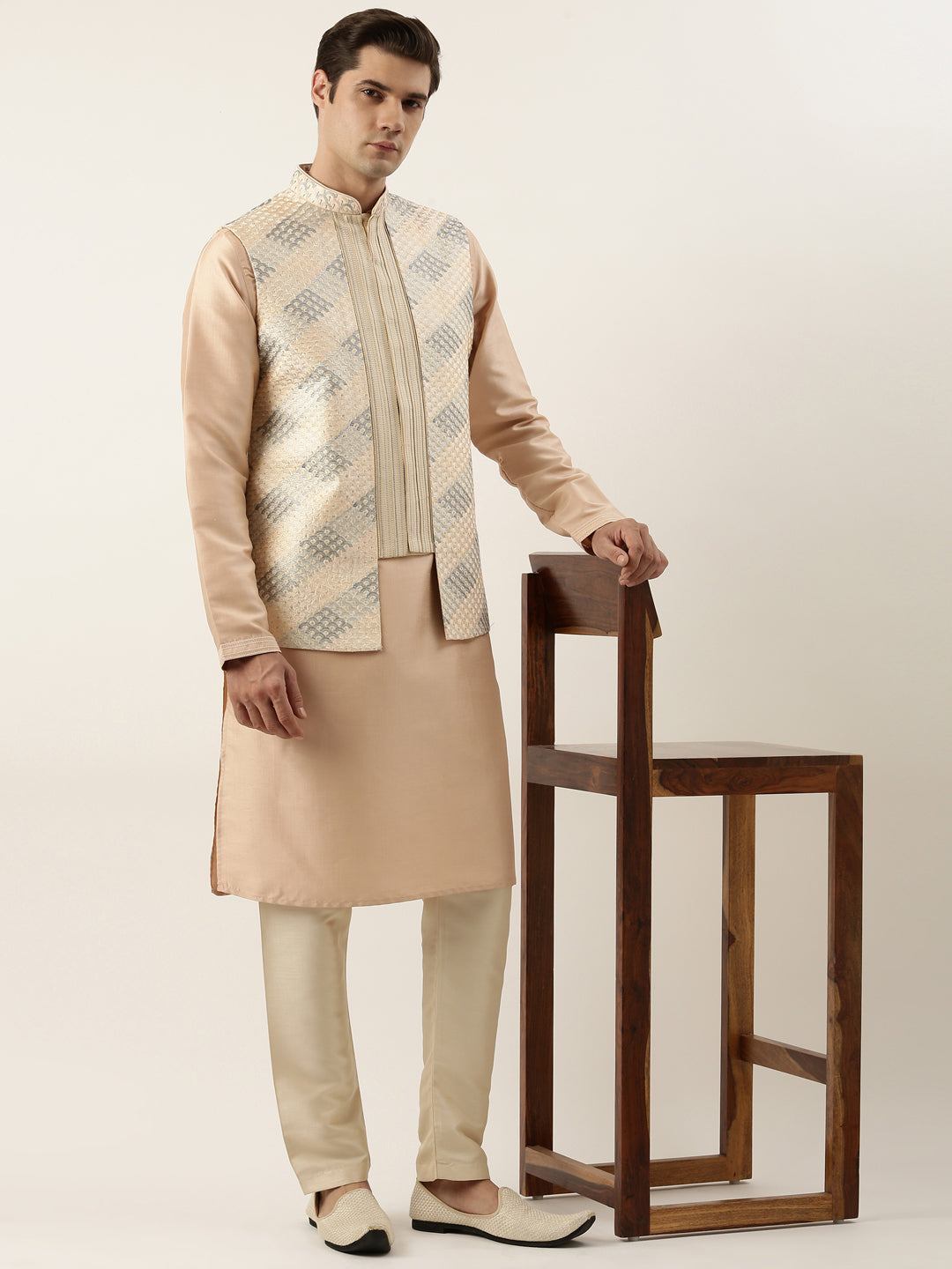 Beige Embroied jacket kurta set