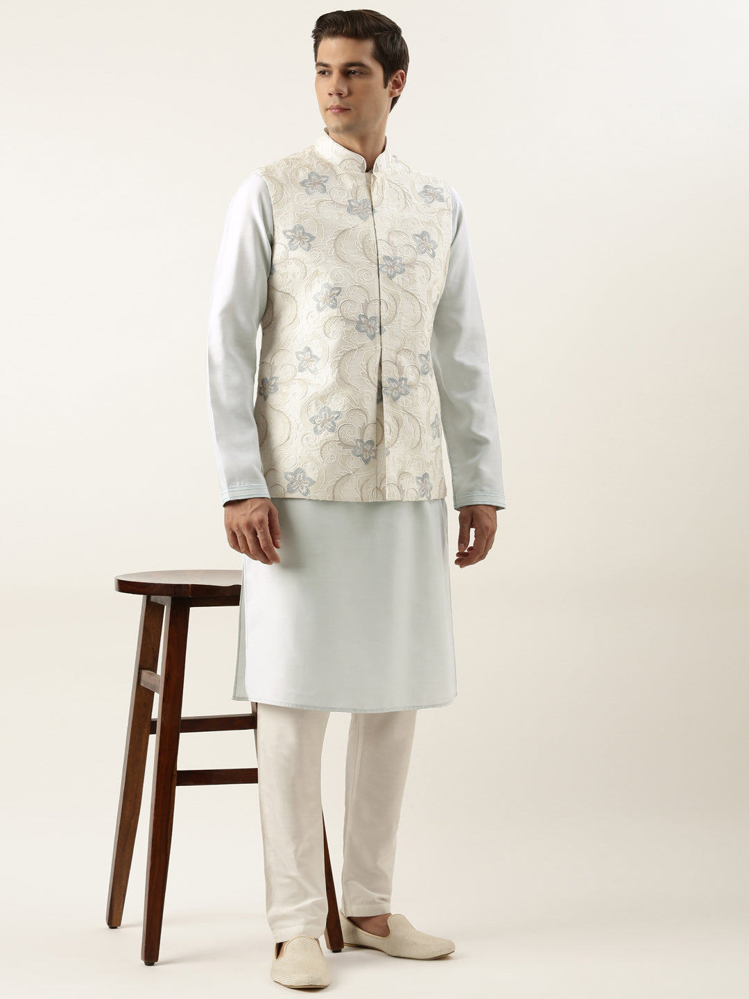 White Embroidered Jacket Kurta Set