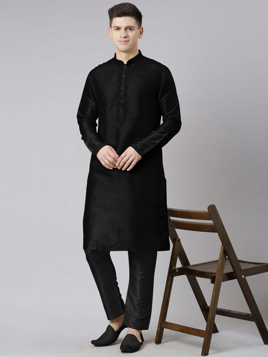 Black Embroidered Kurta Set