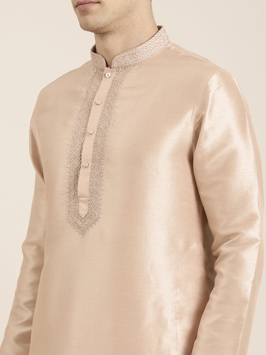 Peach Silk Embroidered Kurta Set