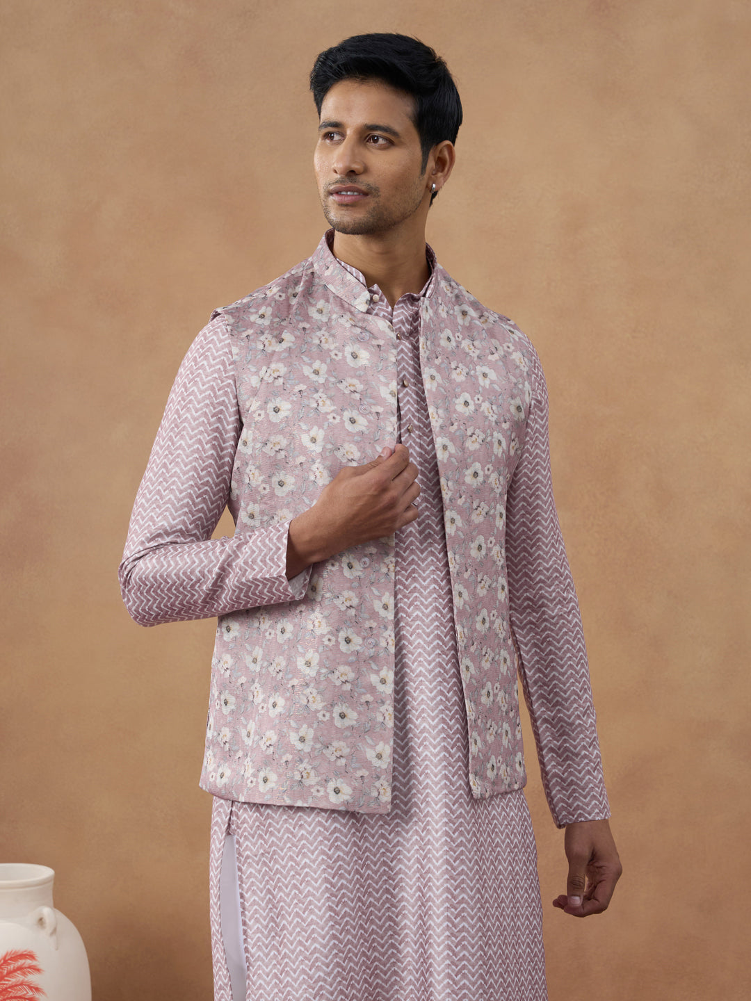 Pastel Pink Floral Jacket & Kurta Set