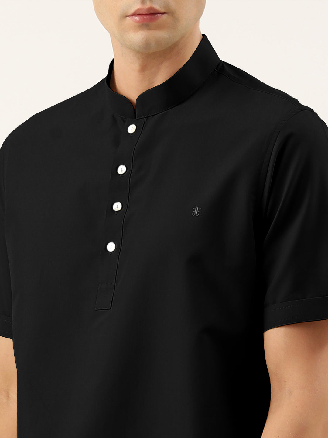 Black Cotton Short Kurta Set
