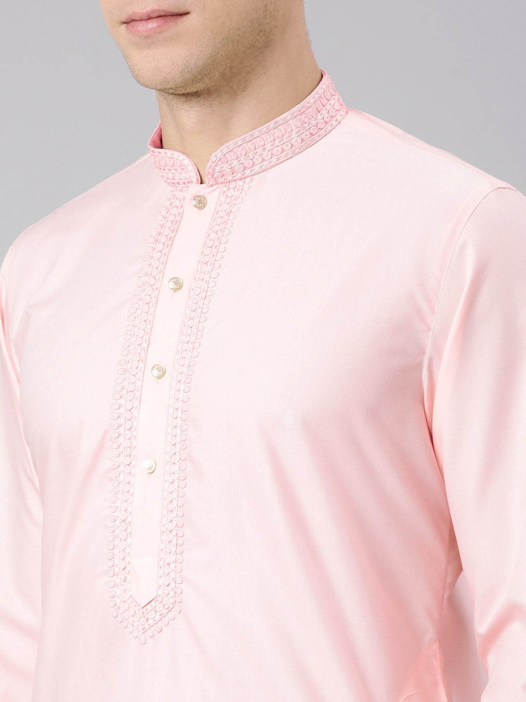 Pink Cotton Dori Embroidery Kurta Set