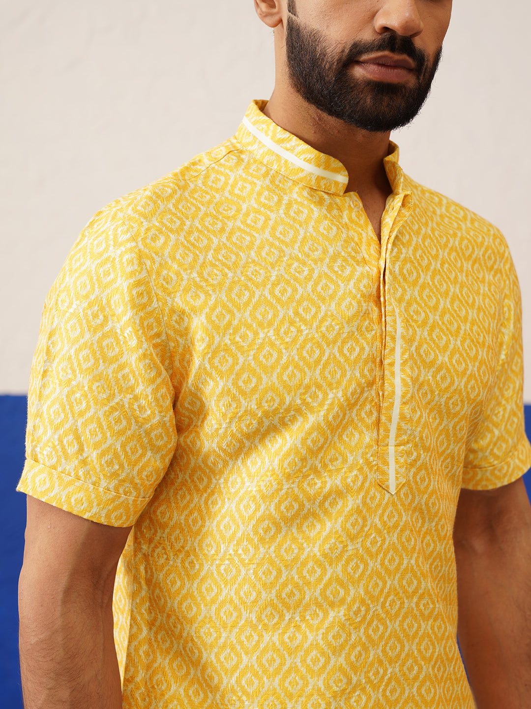 Yellow Ikat Printed Short Kurta