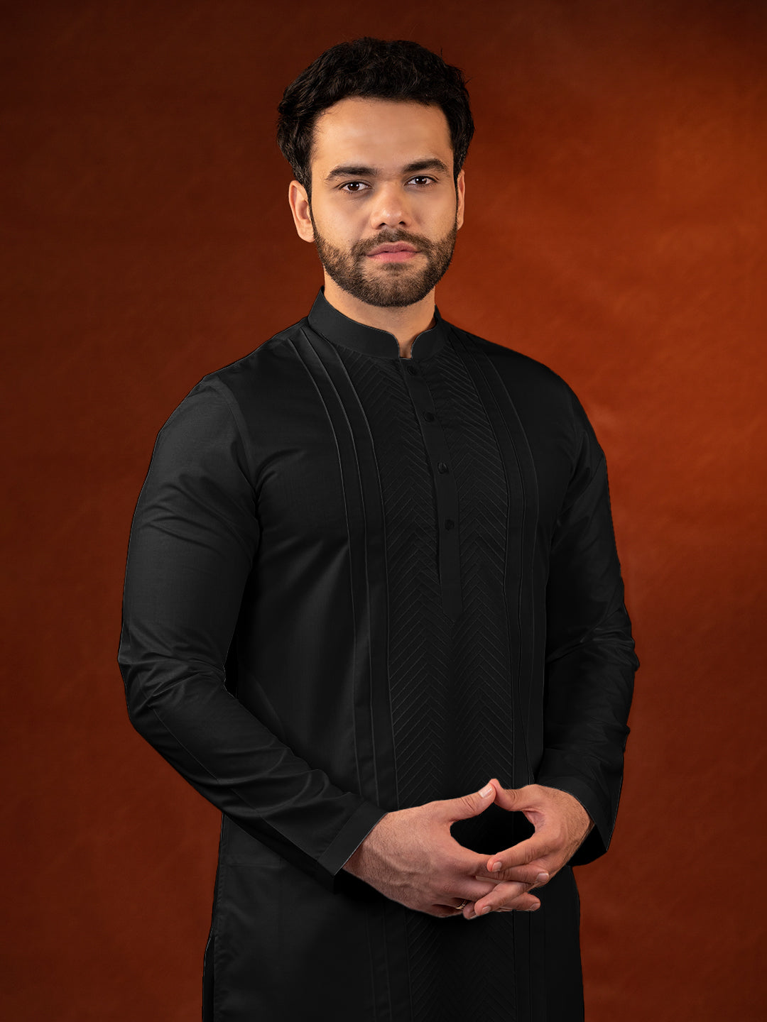 Black fine Cotton Embroidered Short Kurta Set