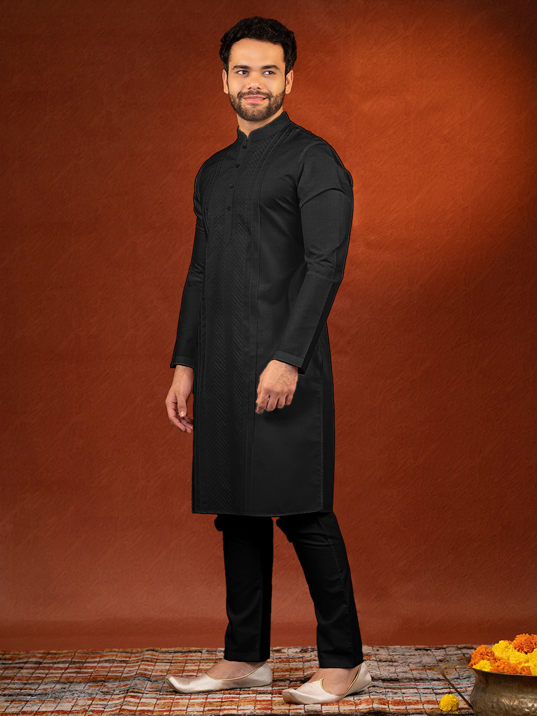 Black fine Cotton Embroidered Short Kurta Set