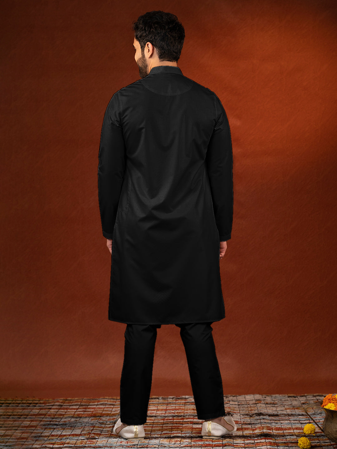 Black fine Cotton Embroidered Short Kurta Set