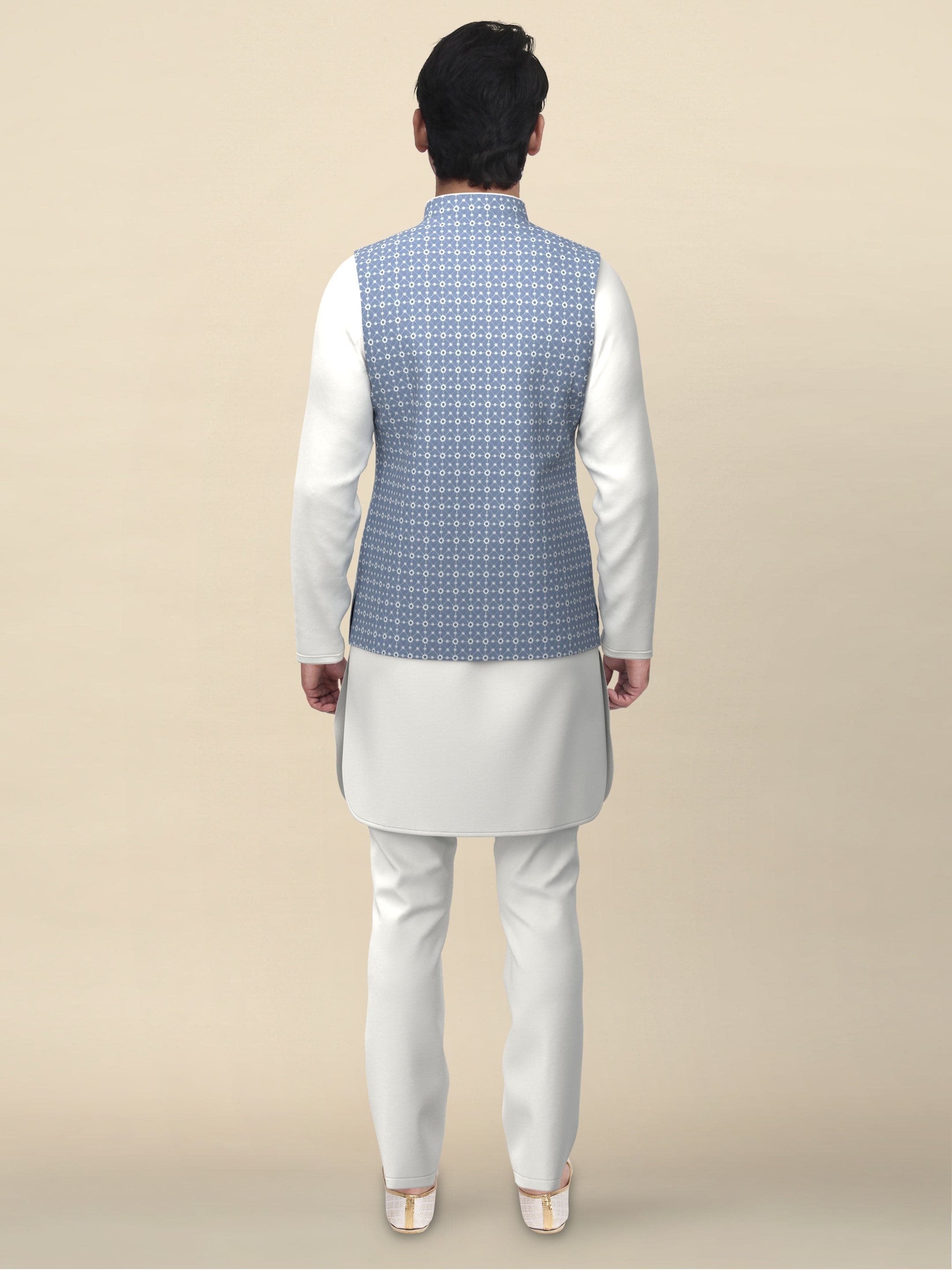 Grey cotton embroidered Jacket Kurta Set