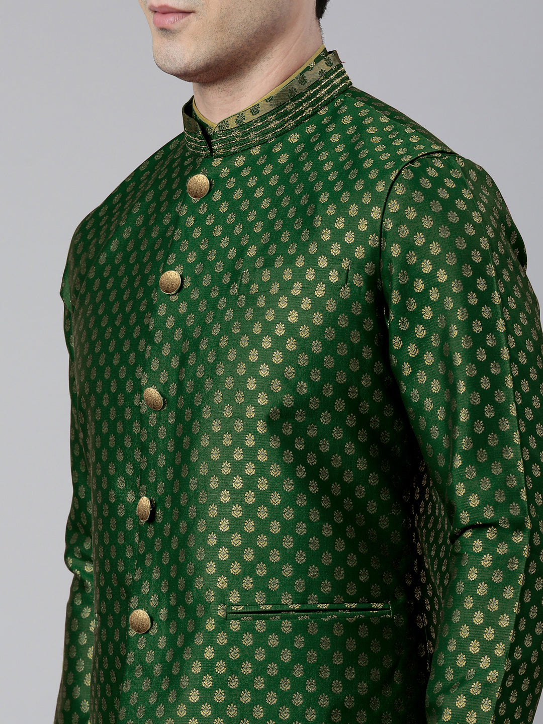 Green Brocade Jacket and Kurta Set