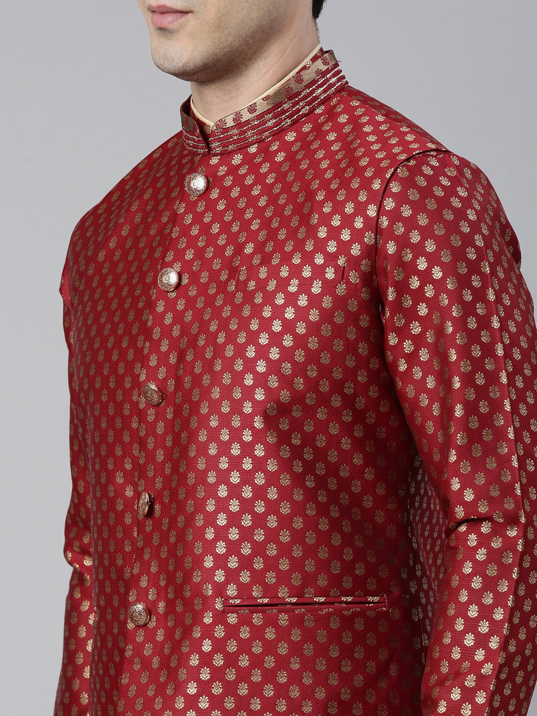 Scarlet Red Brocade Jacket and Kurta Set