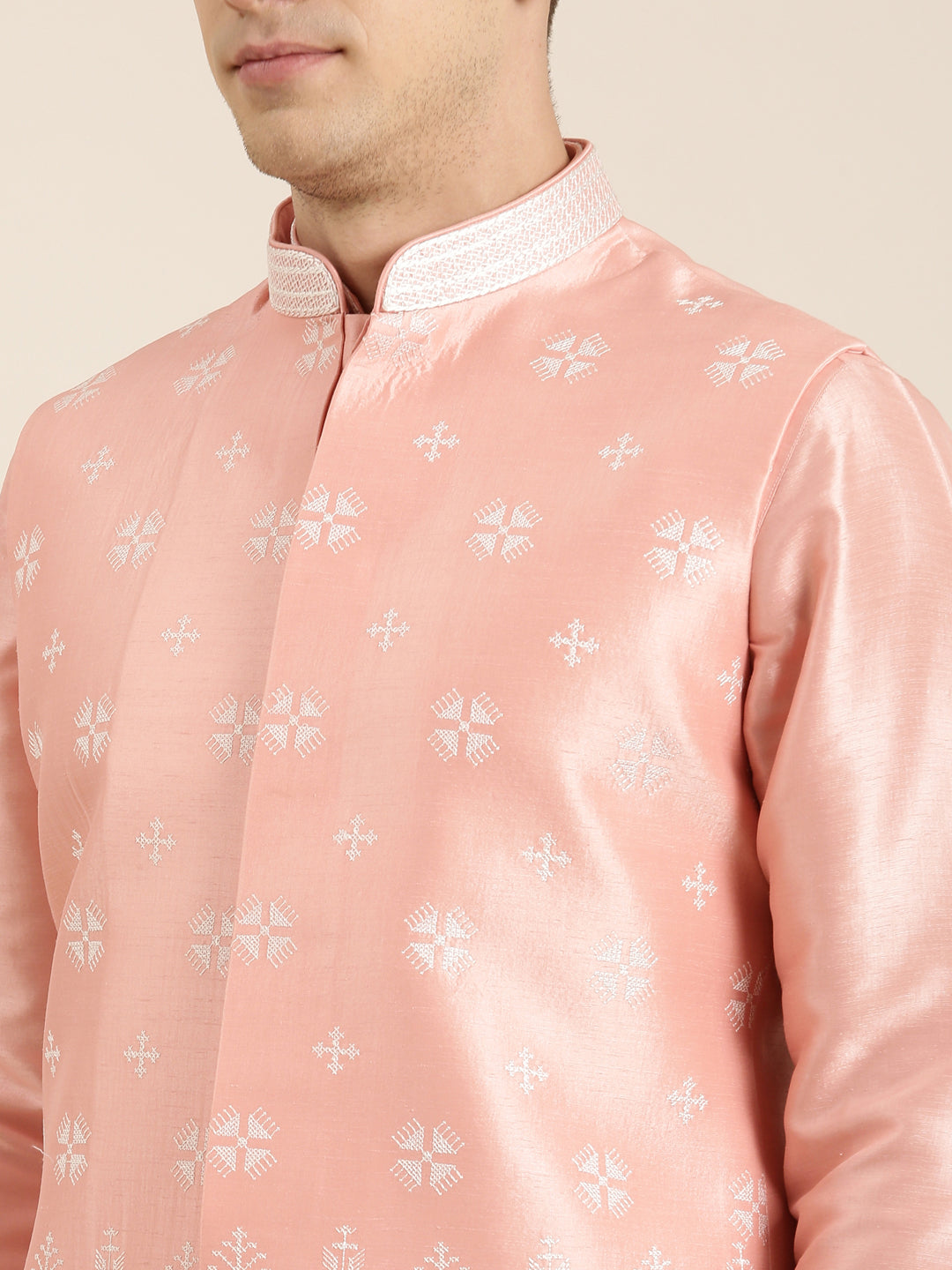 Peach Embroiderd Jacket Kurta Set