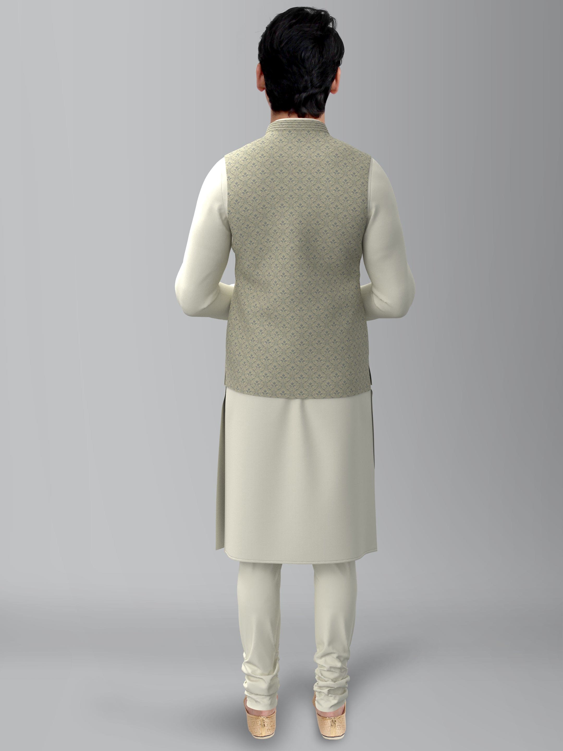 Grey Jacquard Jacket with Off white kurta