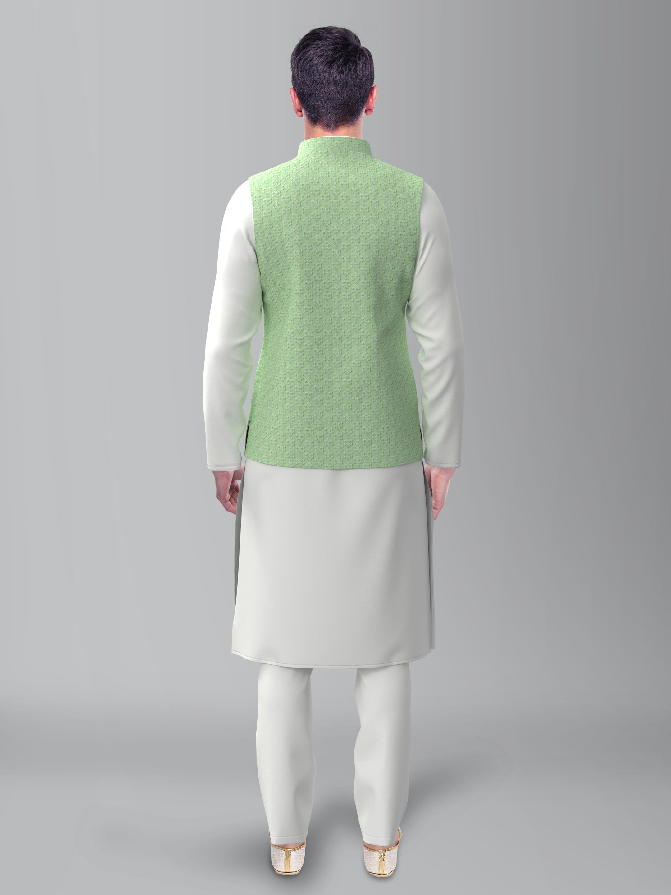 Light green chikankari Jacket kurta Set
