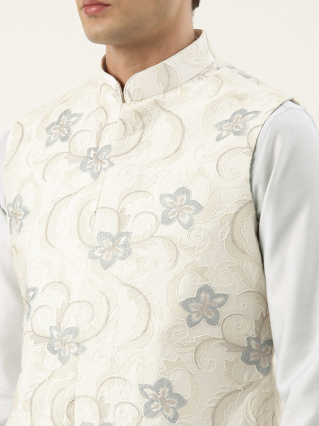 White Embroidered Jacket Kurta Set