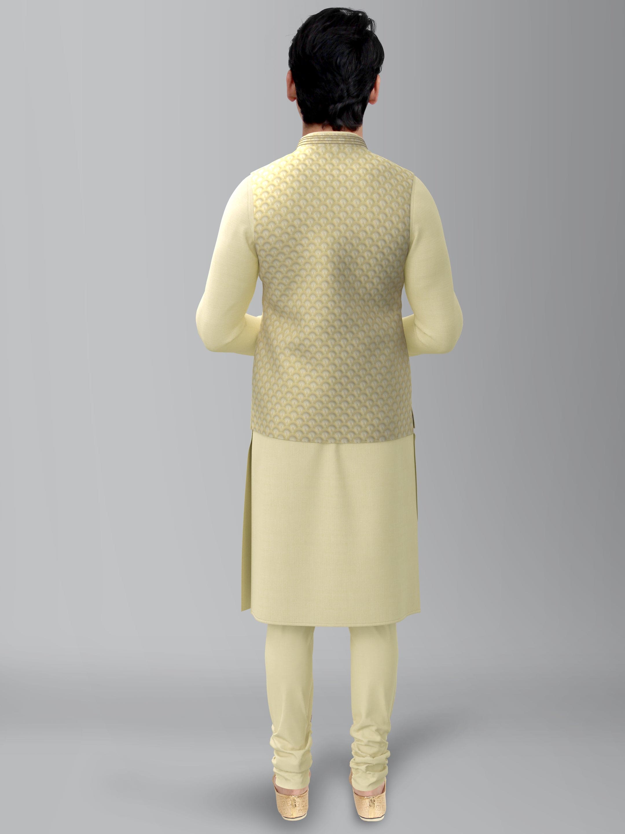 Cream Scallop Jacket with Cream Silk Kurta