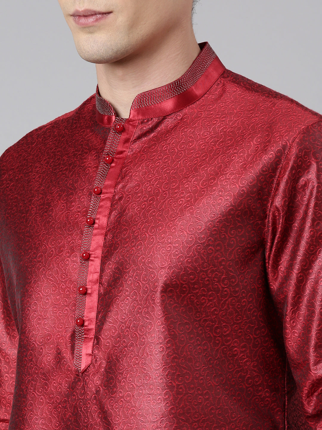 Red Jacquard Kurta Set