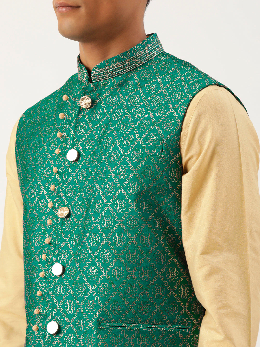 Sea Green With Golden Floral Jaal Jacket With Kurta Set