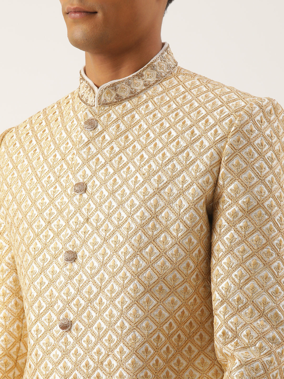 White Dori Embroidery Achkan