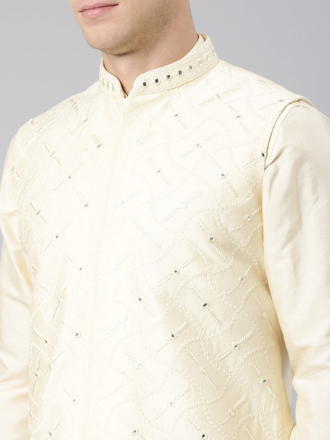 Beige Dori Embroidery Jacket Kurta Set