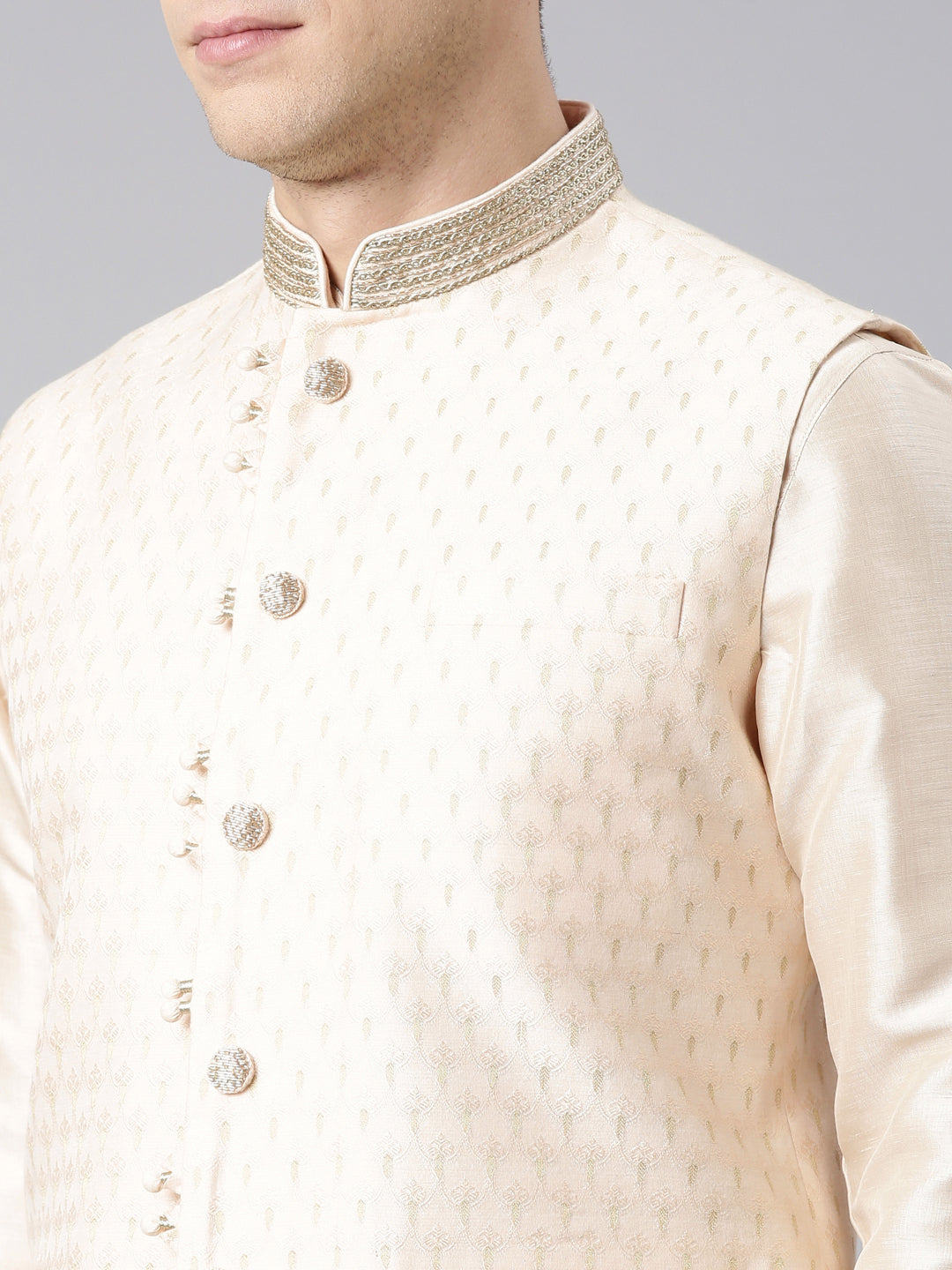 Light Pink Banarasi Jacquard Jacket Kurta Set