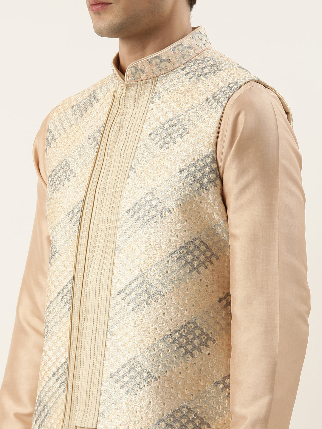 Beige Embroied jacket kurta set