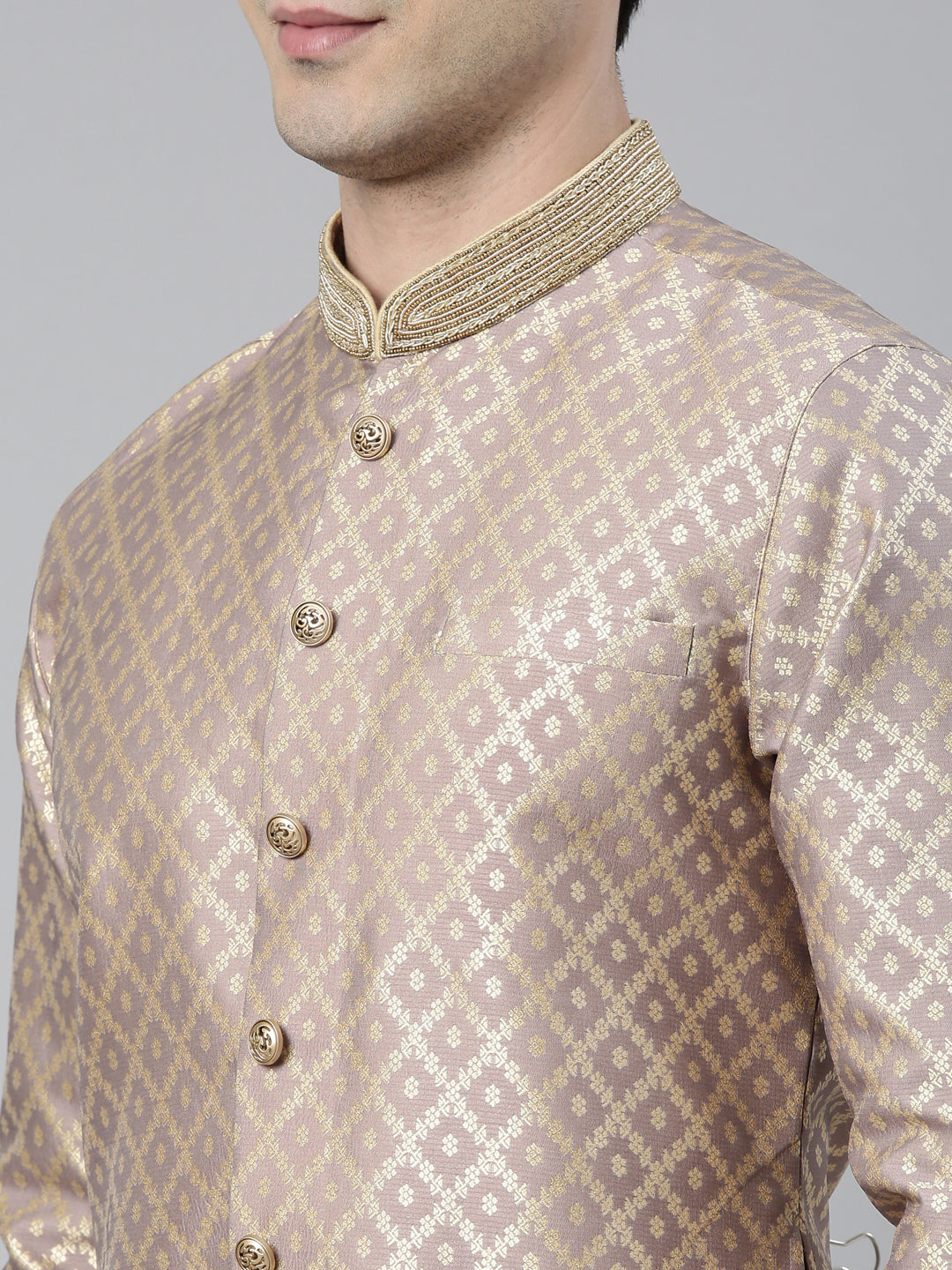 Old Rose with Golden Floral Jaal Open Kurta Set