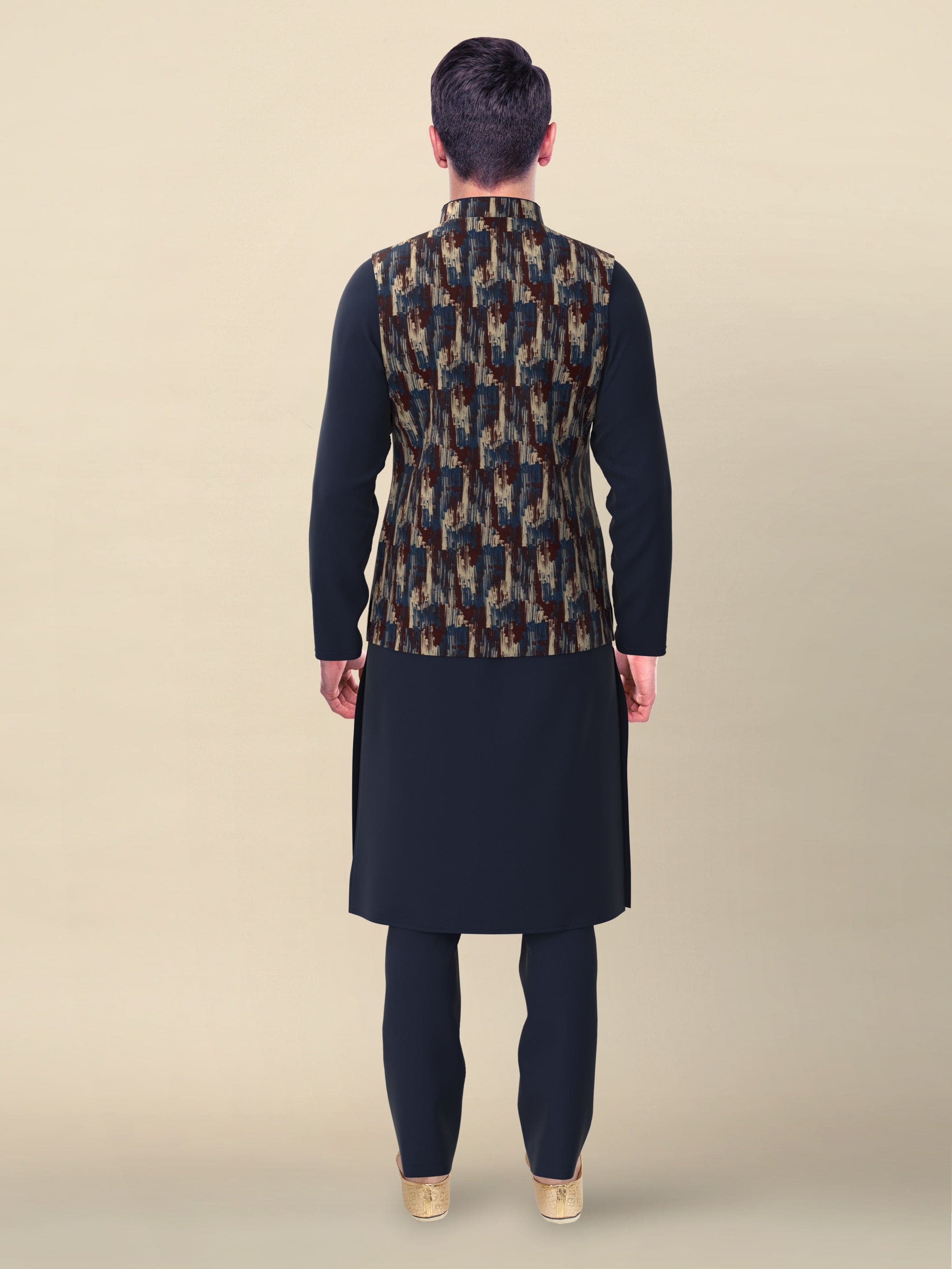 Navy Abstract print Jacket kurta Set