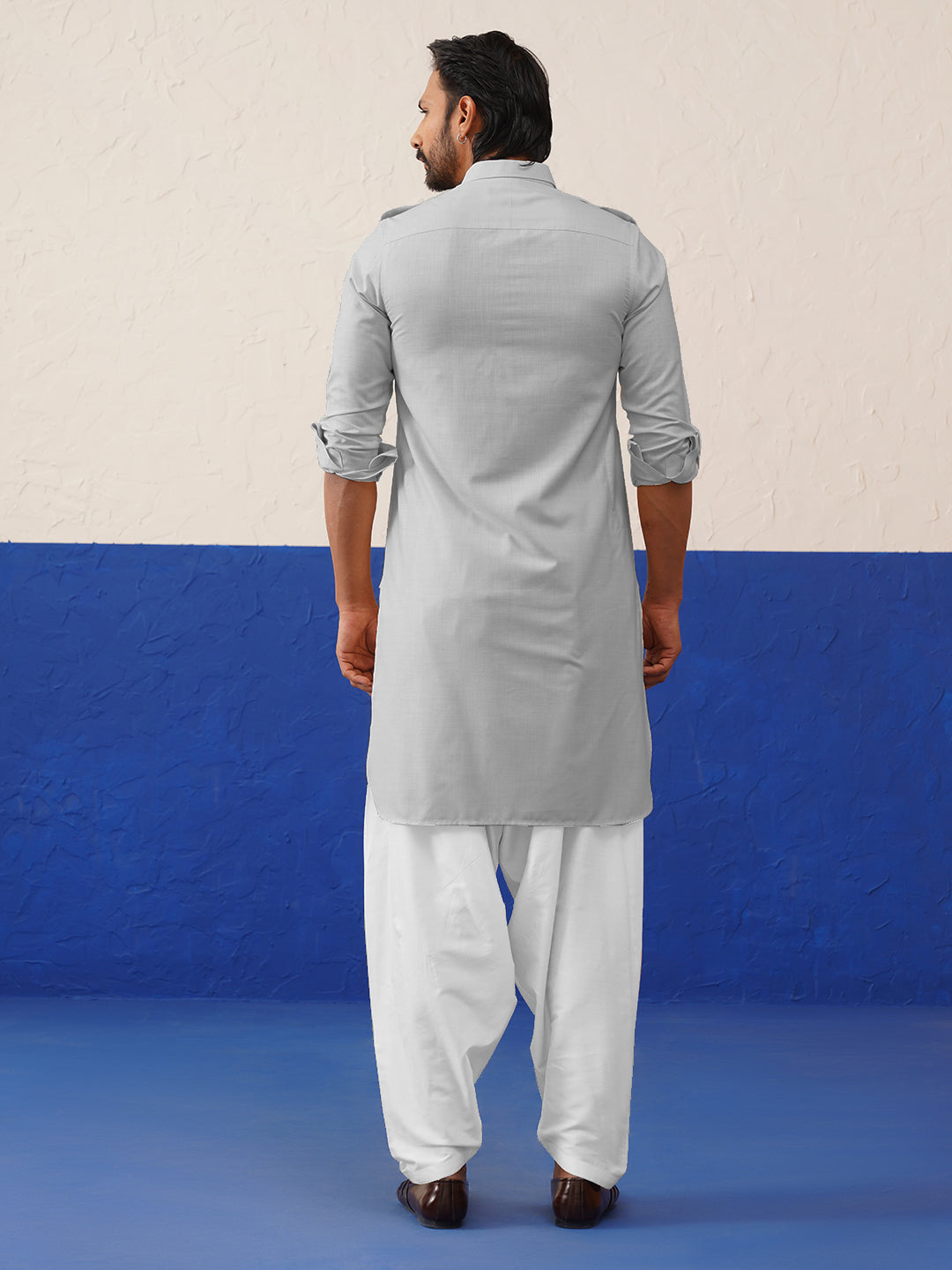 Grey Pure cotton Pathani with Salwar