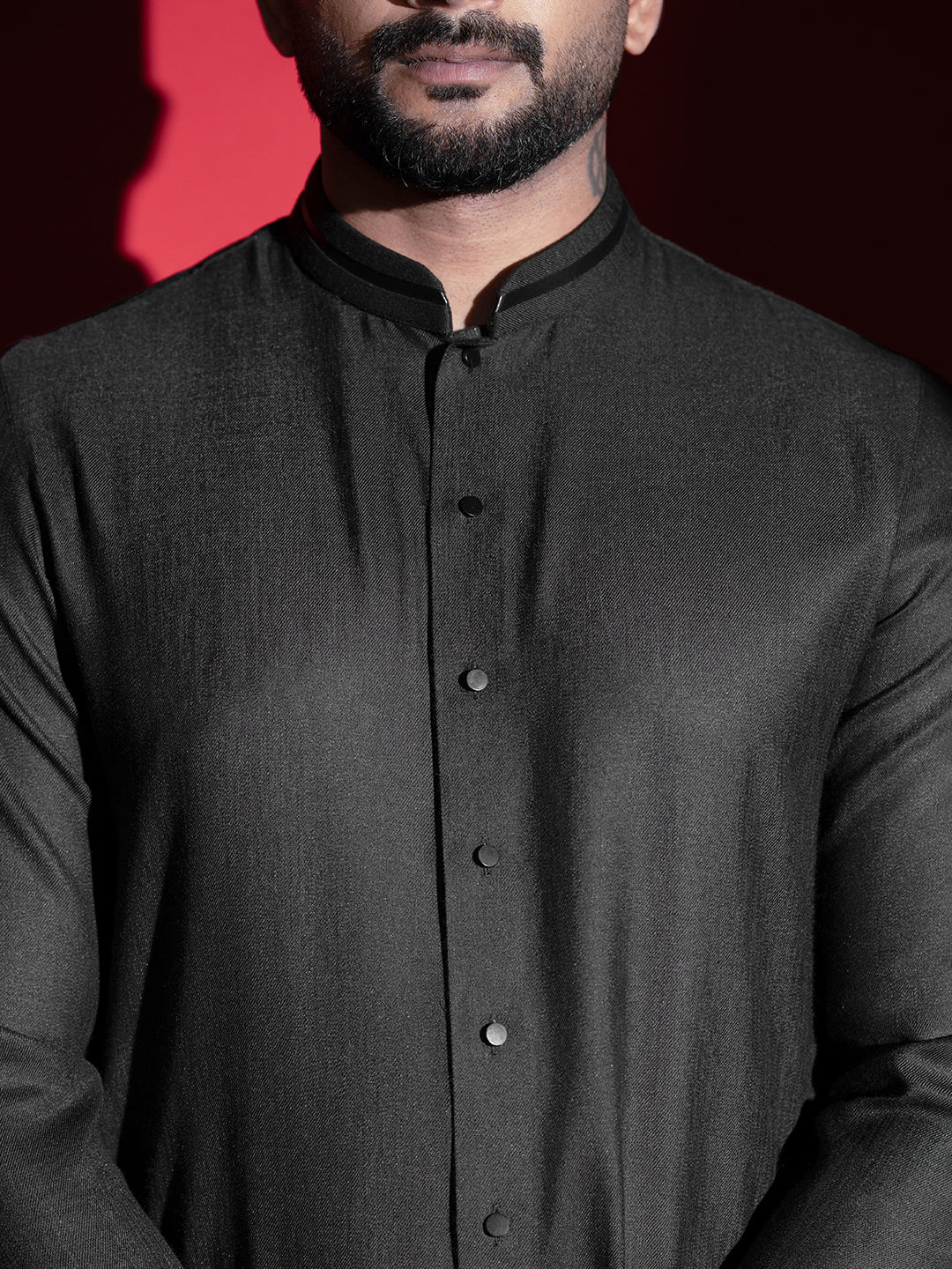 Black Cotton front open Kurta Set