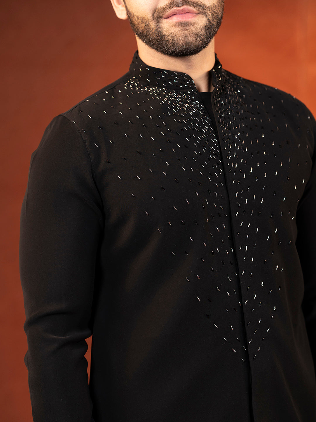 Black Ceremonial front Open Kurta Set