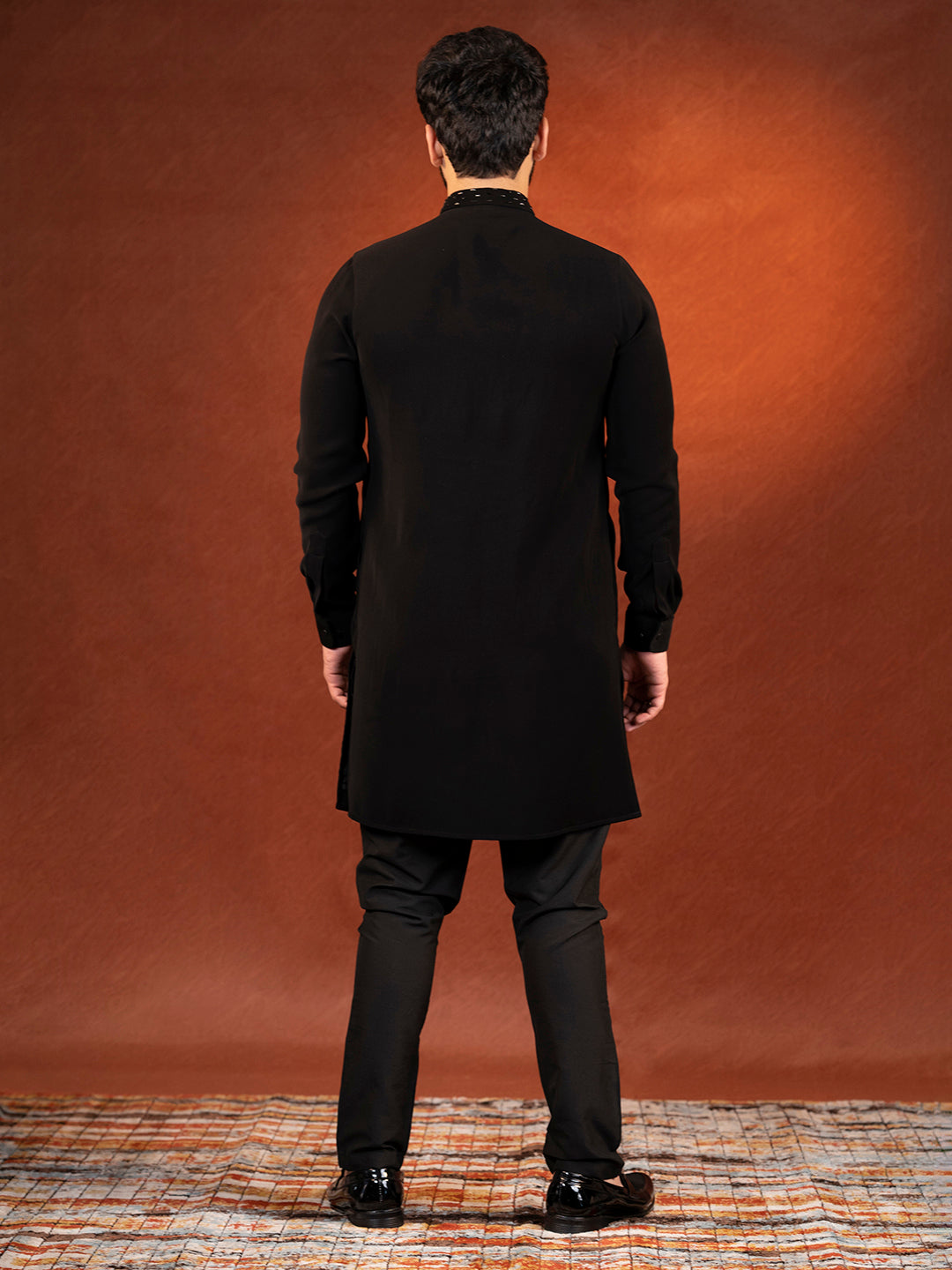 Black Ceremonial front Open Kurta Set