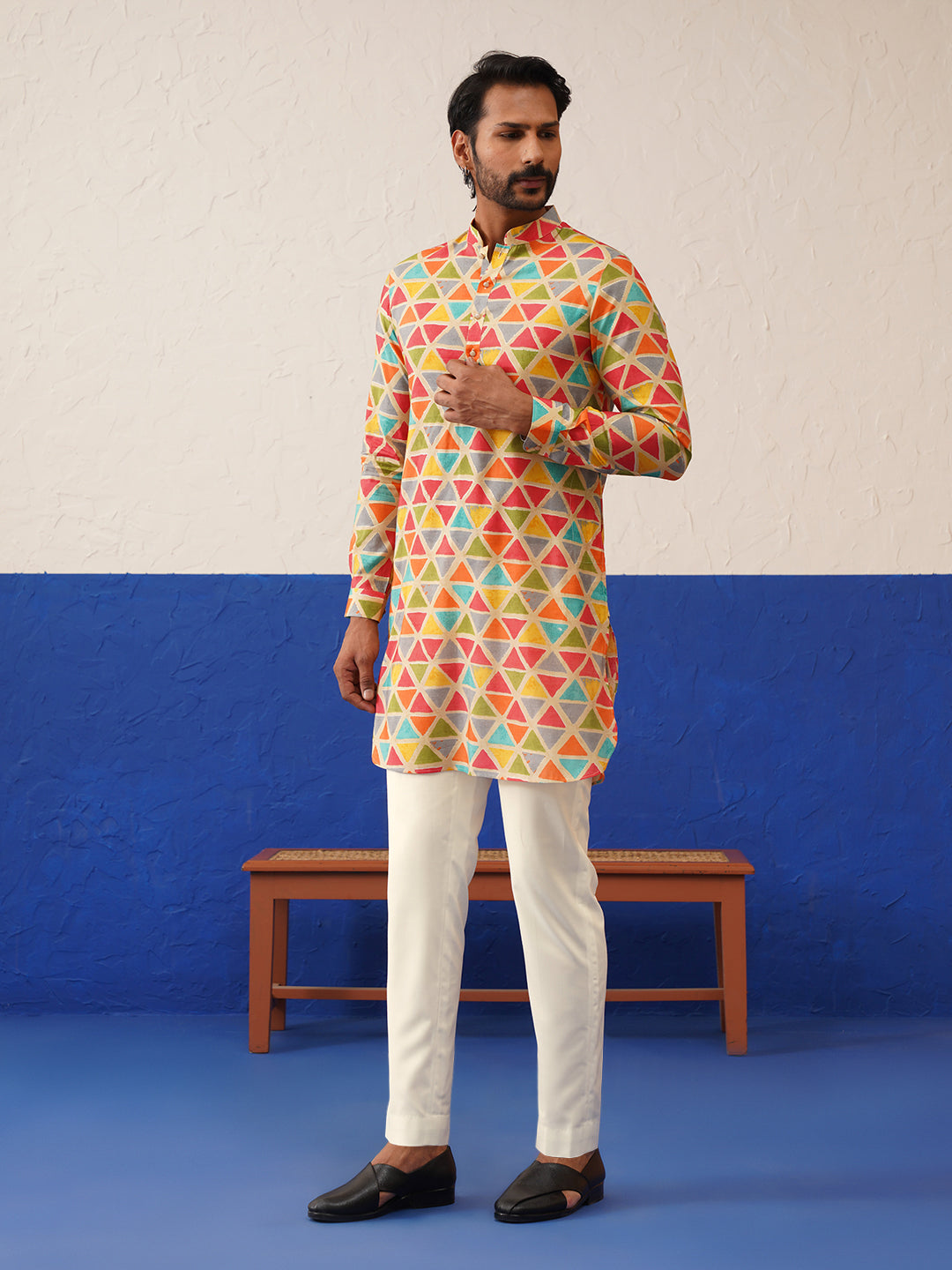 Beige Multicolor Ceremonial Kurta Set