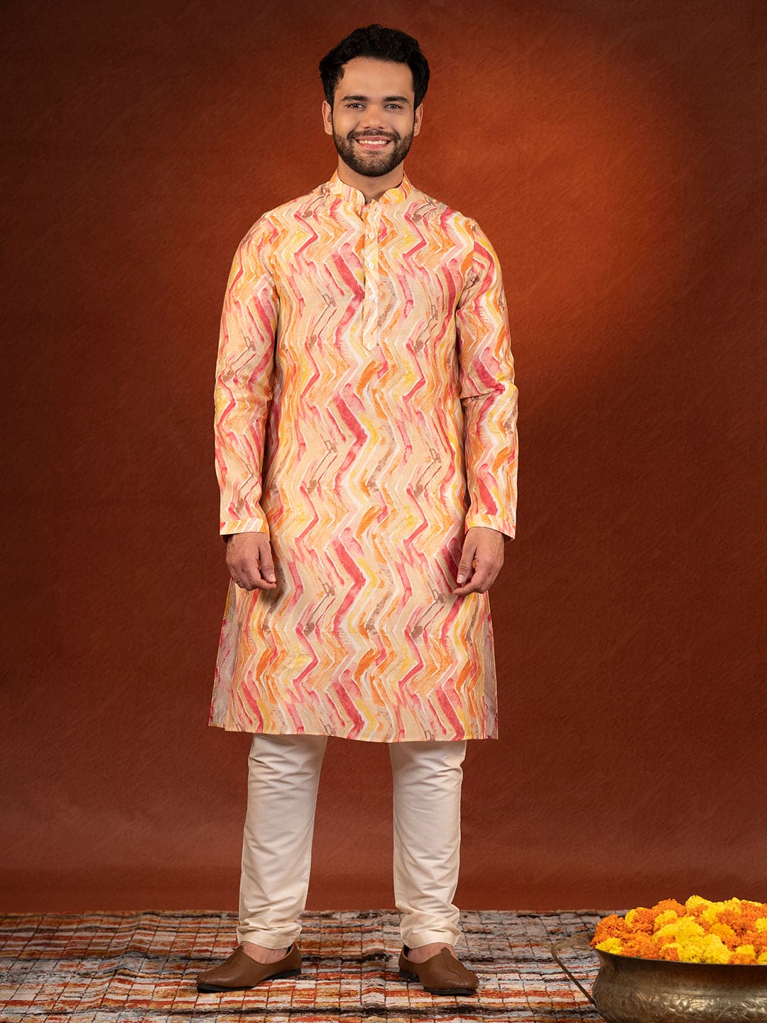 Gold Zigzag Multicolor Ceremonial Kurta Set