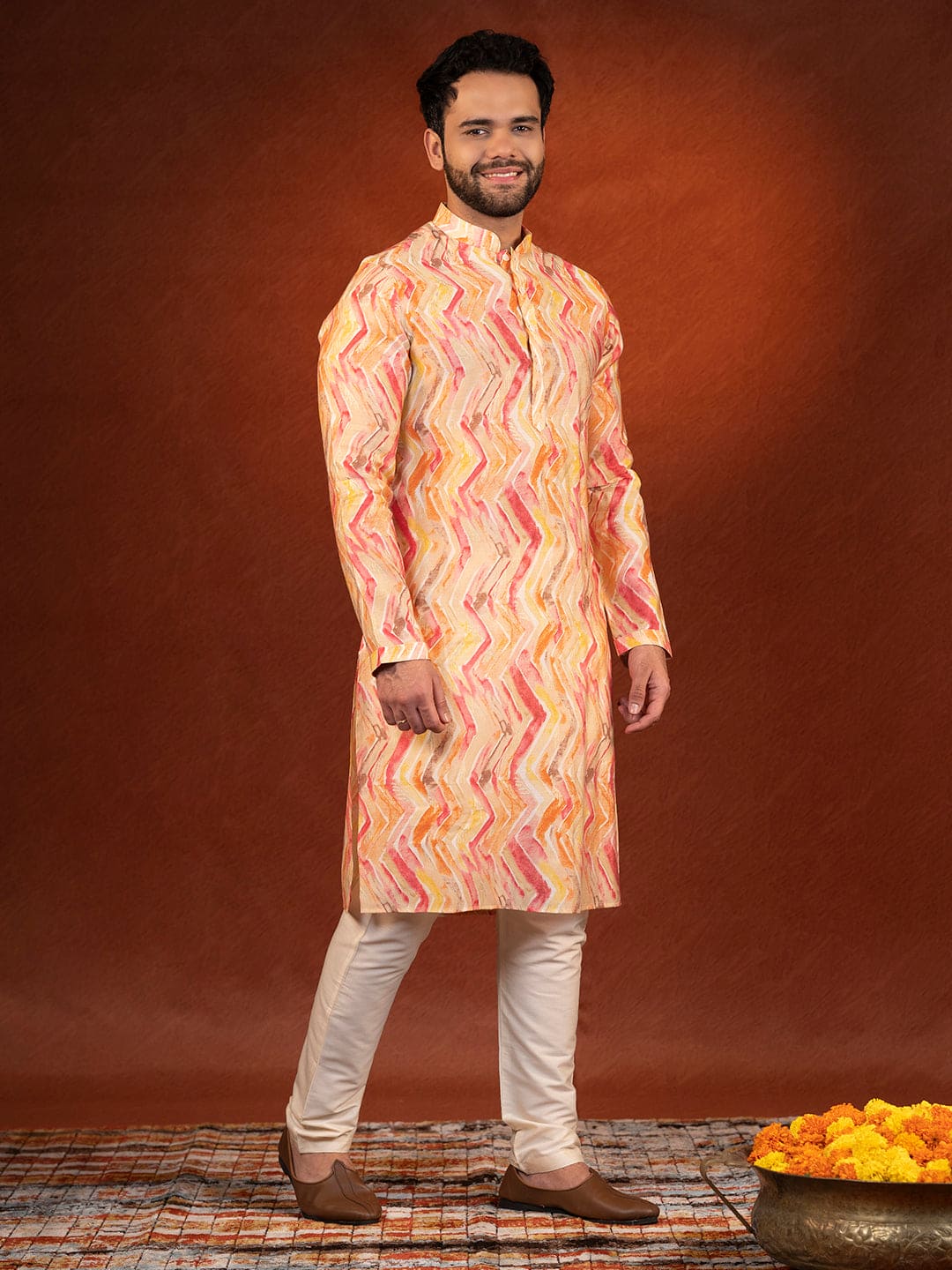 Gold Zigzag Multicolor Ceremonial Kurta Set