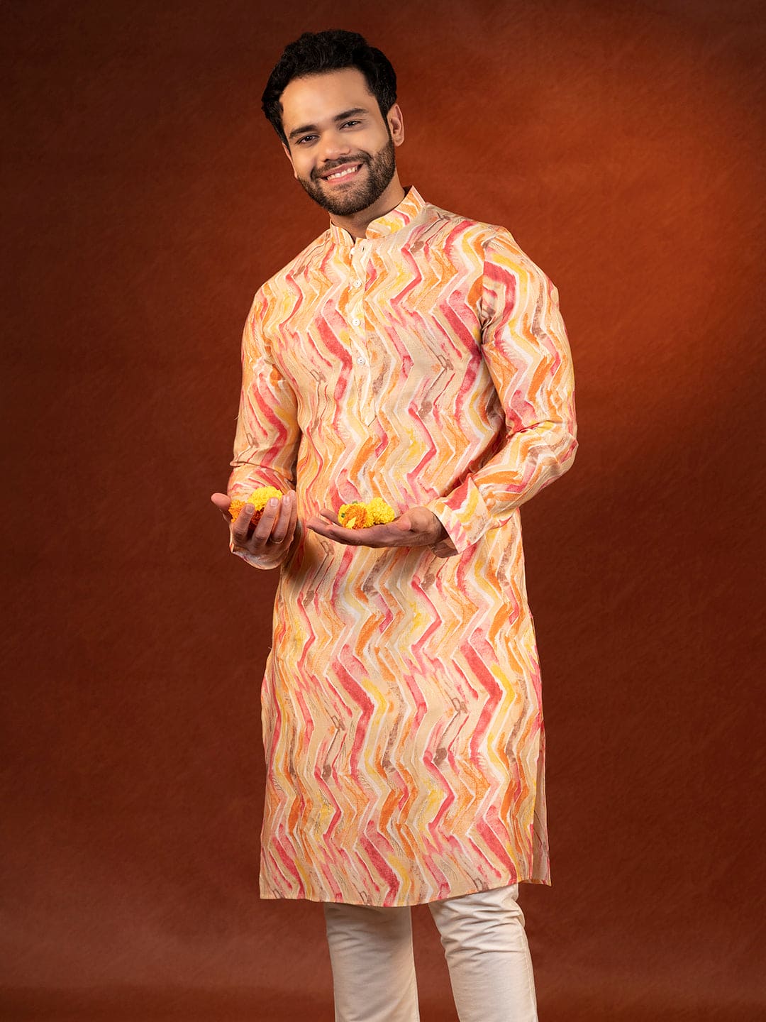 Gold Zigzag Multicolor Ceremonial Kurta Set