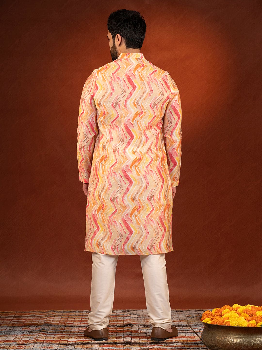 Gold Zigzag Multicolor Ceremonial Kurta Set