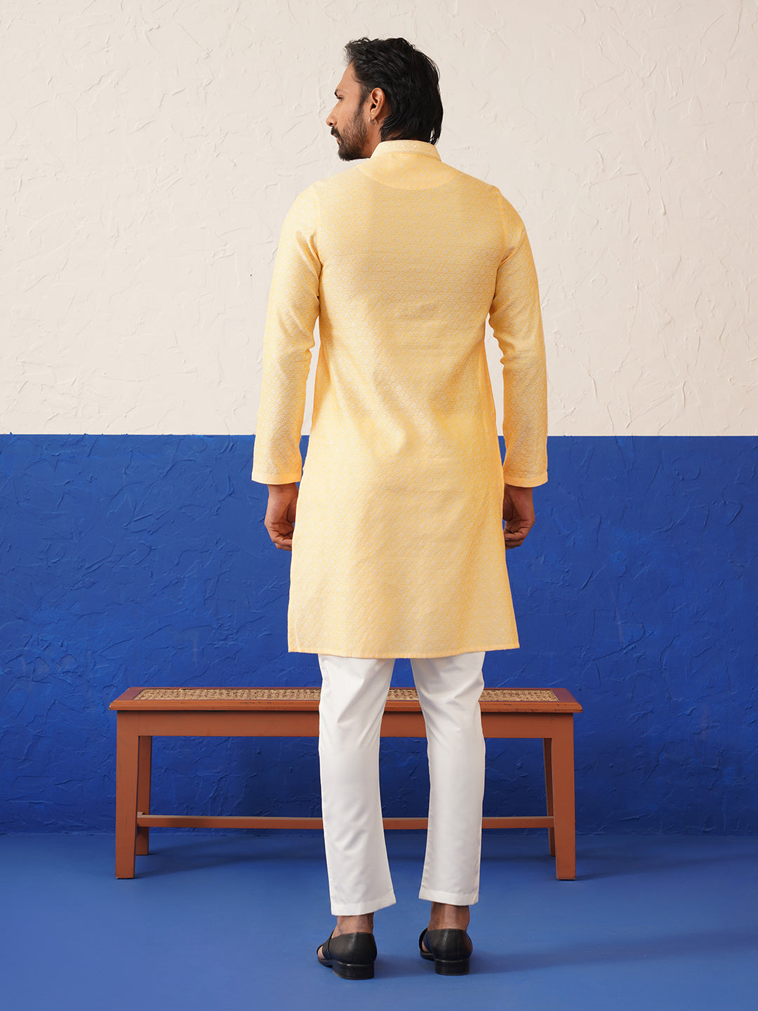 Yellow Jacquard Embroidered Kurta Set