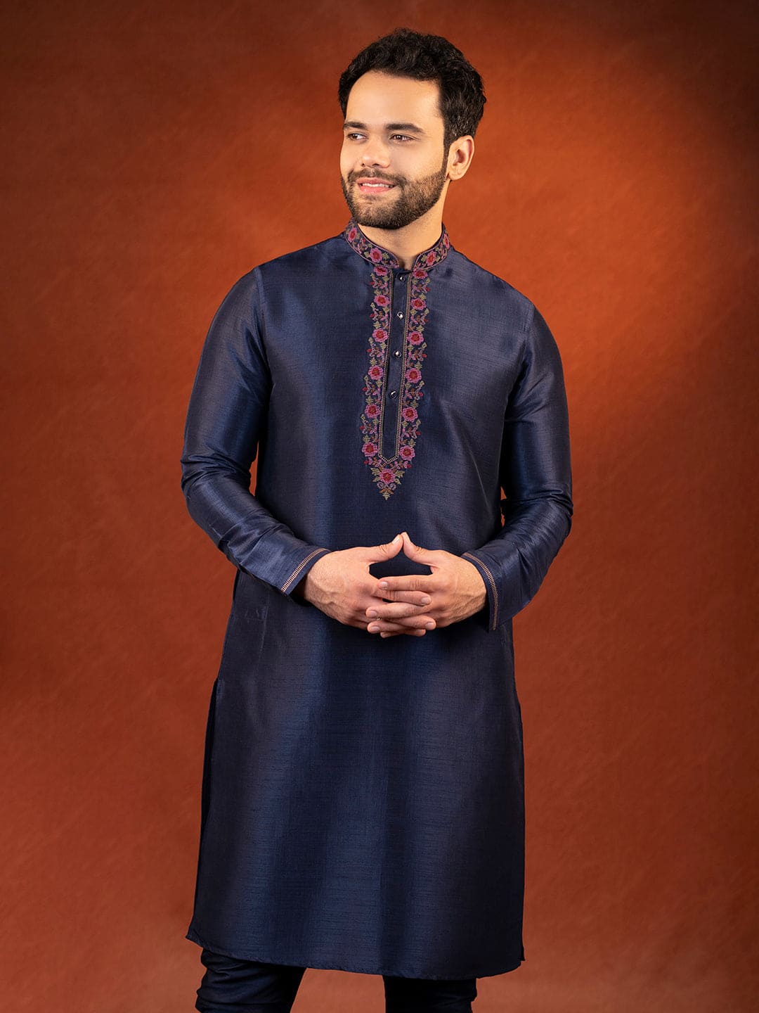 Navy Pashmina Embroidered Kurta set