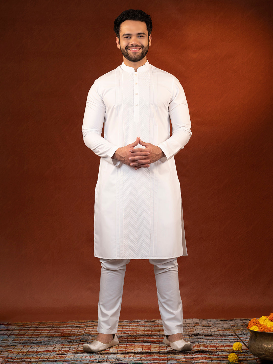 White fine Cotton Embroidered Kurta Set