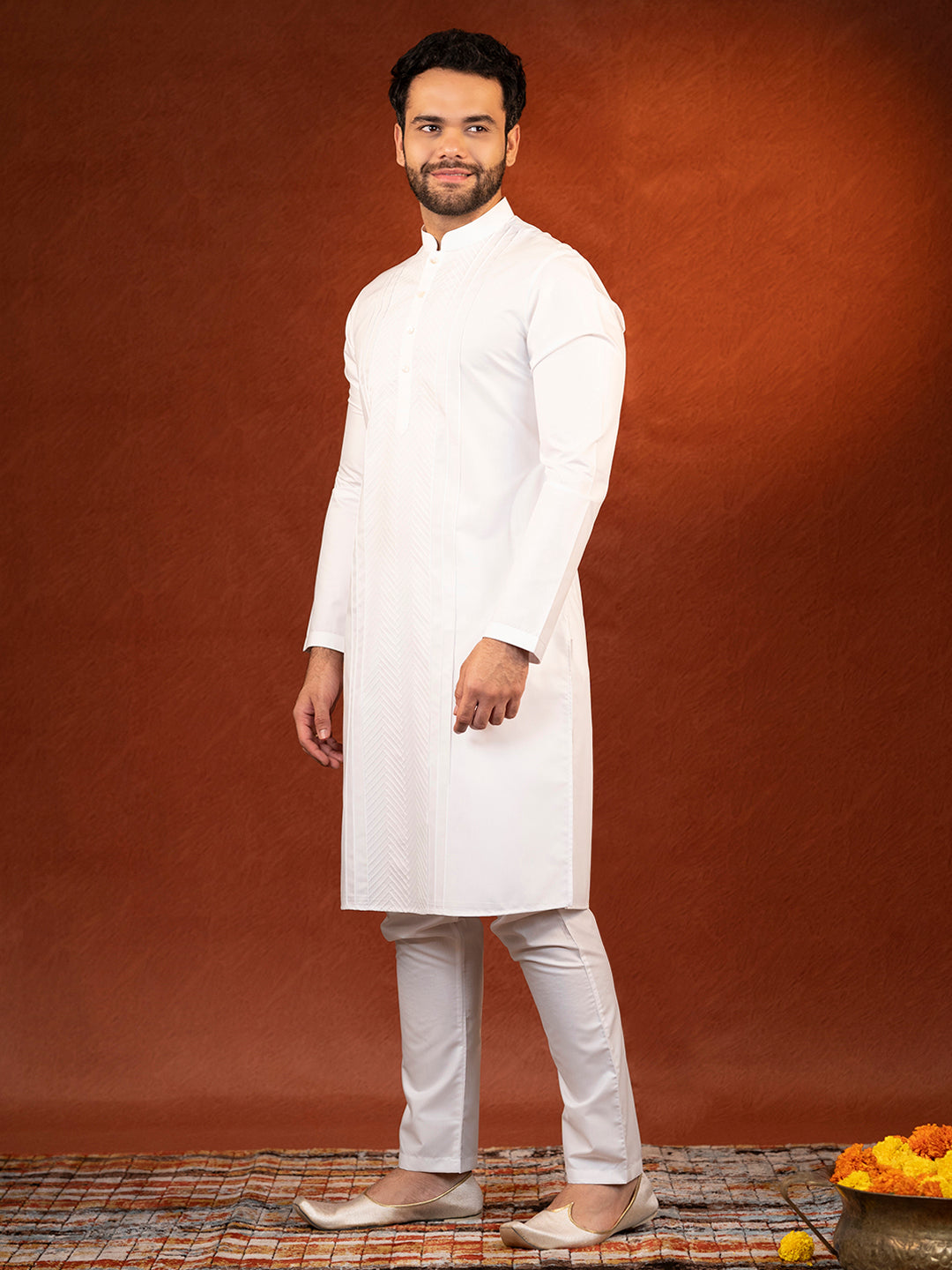 White fine Cotton Embroidered Kurta Set